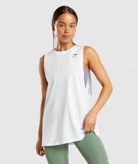 Podkoszulki Gymshark Treningowe Drop Arm Damskie Białe | PL 963NZL